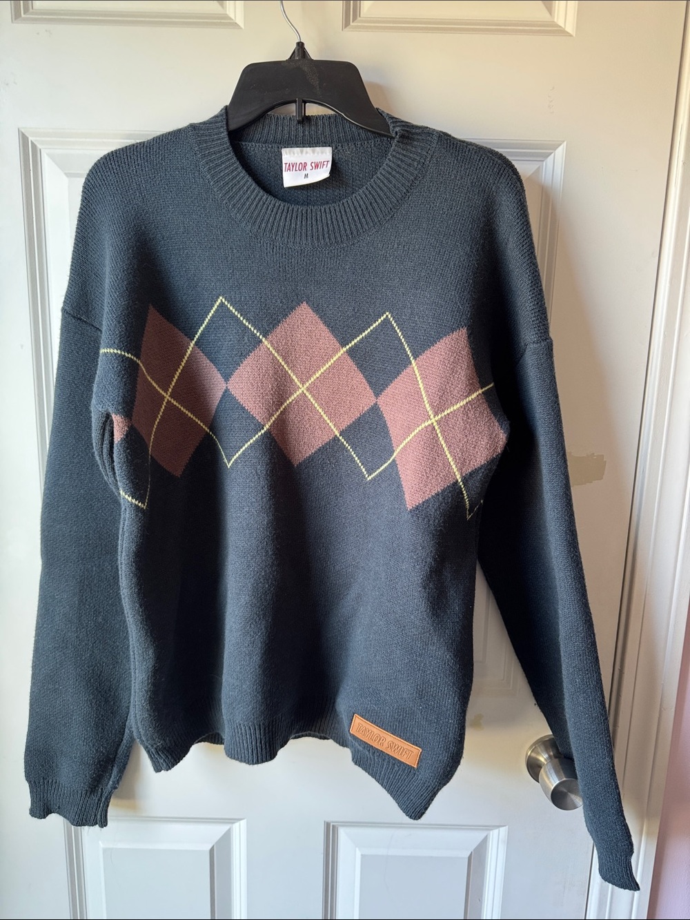 Taylor Swift bluish gray Sweater with beige Diamonds & gold Stitching